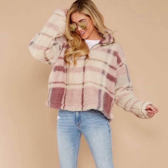 Thread + Supply Dusty Rose Plaid Fleece Pullover Women’s Size XS - Picture 1 of 9